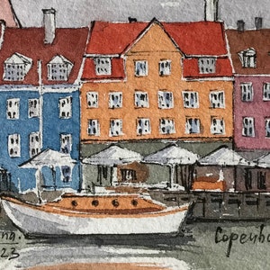 Denmark painting Copenhagen art Mini watercolor ACEO Original painting Miniature artwork by AnaMuStudio image 4