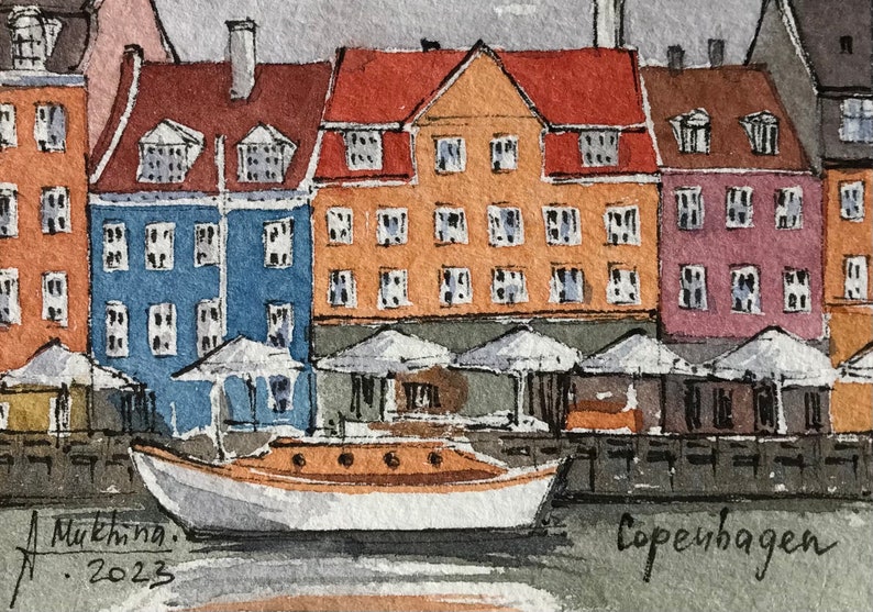 Denmark painting Copenhagen art Mini watercolor ACEO Original painting Miniature artwork by AnaMuStudio image 4