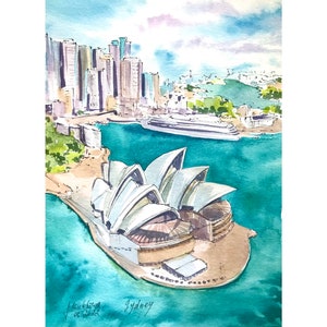 Australia painting Sydney art Original watercolor Opera house Travel sketch by AnaMuStudio