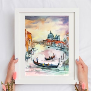 Venice watercolor hand painted original art Italy Sunset European city architecture sketch A4 size artwork by AnaMuStudio