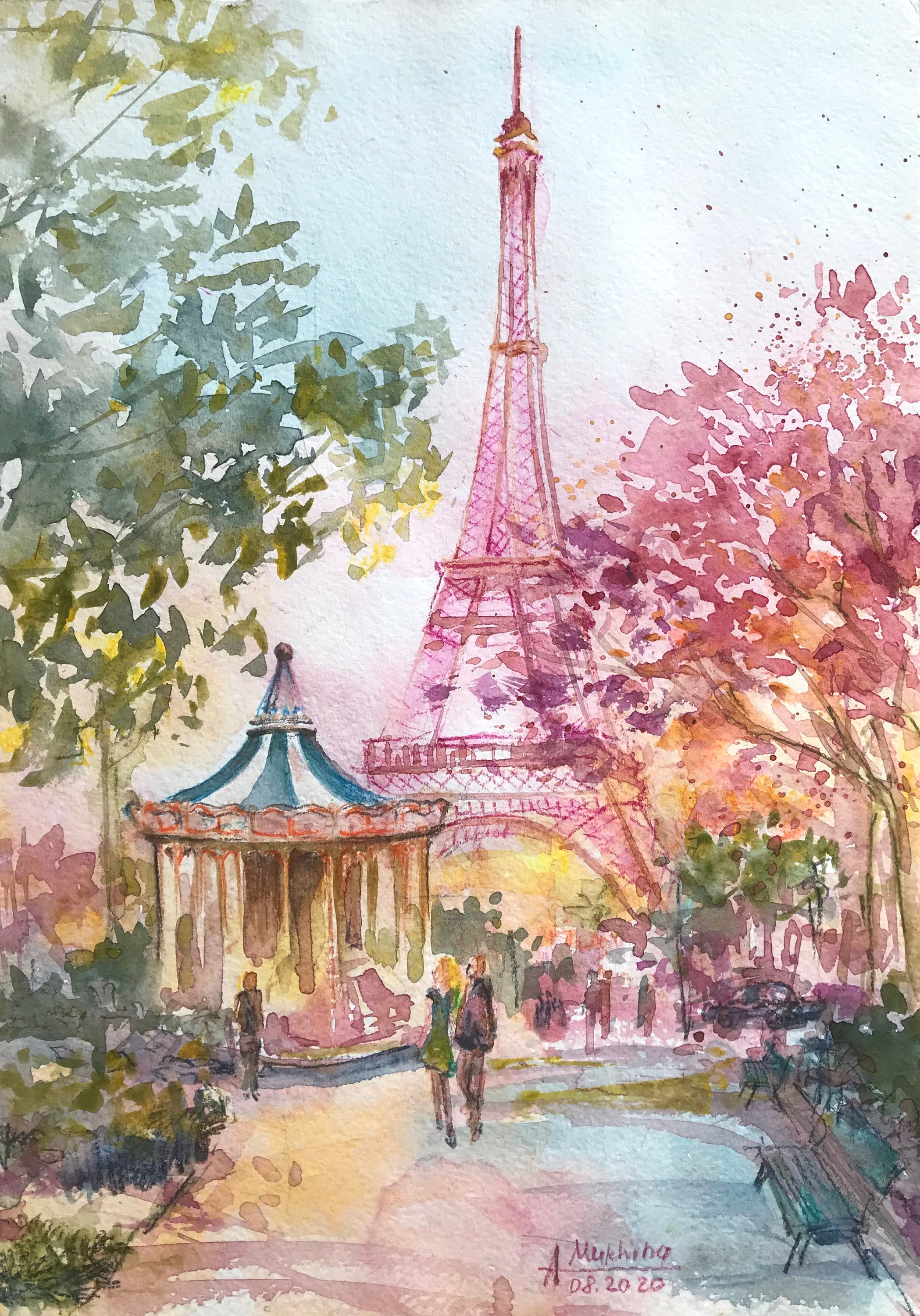 Paris Art Original Painting Watercolor France Europe City