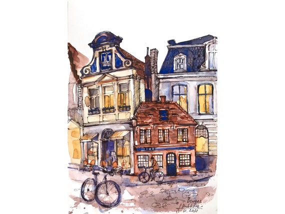 日本の街並み 水彩画 A4 絵画 風景画(街並み) 日本 京都府 産寧坂(三