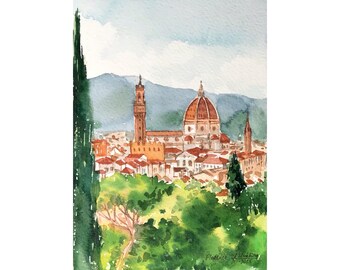 Florence Duomo Painting, Original Watercolor Art, Italy Cityscape 5x7