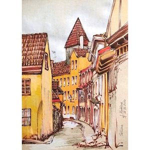 Tallinn Estonia painting Original artwork Eesti European old City A4 wall art