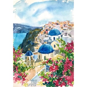 Santorini aquarel Griekenland origineel schilderij MADE TO ORDER Reisschets door AnaMuStudio
