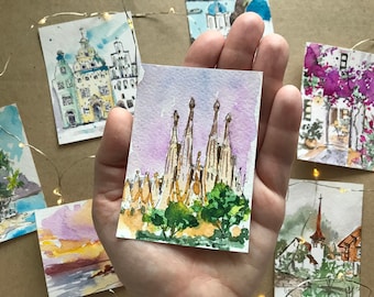 ロンドンの水彩画：ビッグベンと赤い電話ボックスのアート - Etsy 日本