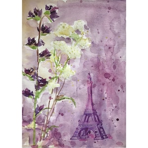 Paris art Original painting watercolor France Europe Eiffel Tower sketch by AnaMuStudio