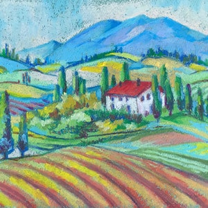 Tuscany Art Italy painting Original art Oil pastel artwork by AnaMuStudio