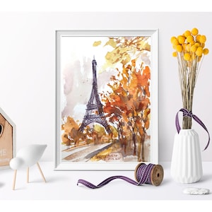 Paris watercolor Original artwork Eiffel Tower art France sketch by AnaMuStudio