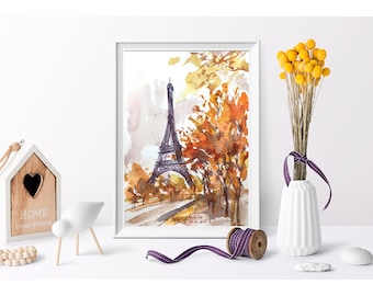 Paris watercolor Original artwork Eiffel Tower art France sketch by AnaMuStudio