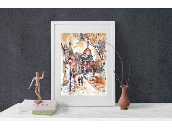 モンマルトル パリ 水彩画：サクレ・クール寺院 秋の街並み - Etsy 日本