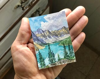 Moraine Lake Watercolor Painting: Banff National Park ACEO Art