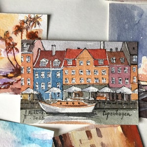 Denmark painting Copenhagen art Mini watercolor ACEO Original painting Miniature artwork by AnaMuStudio image 2