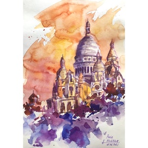 Paris painting ORIGINAL Sacre Coeur watercolor made to order France church urban sketch by AnaMuStudio