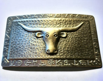 Fibbia per cintura vintage con marchio di bovini occidentali, realizzata a mano negli Stati Uniti!