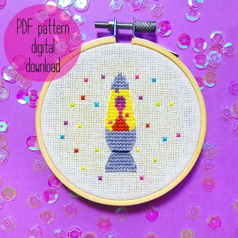 PDF digital download 90s lava lamp cross stitch 1990s kitsch Etsy