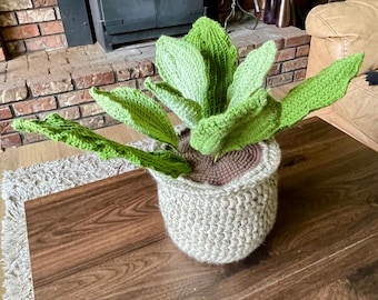 Crochet Plant in Pot, Handmade Green Houseplant Decor, Faux Potted Plant, Fiber Art Home Decor, Large Crochet Plant, Gift for Plant Lover