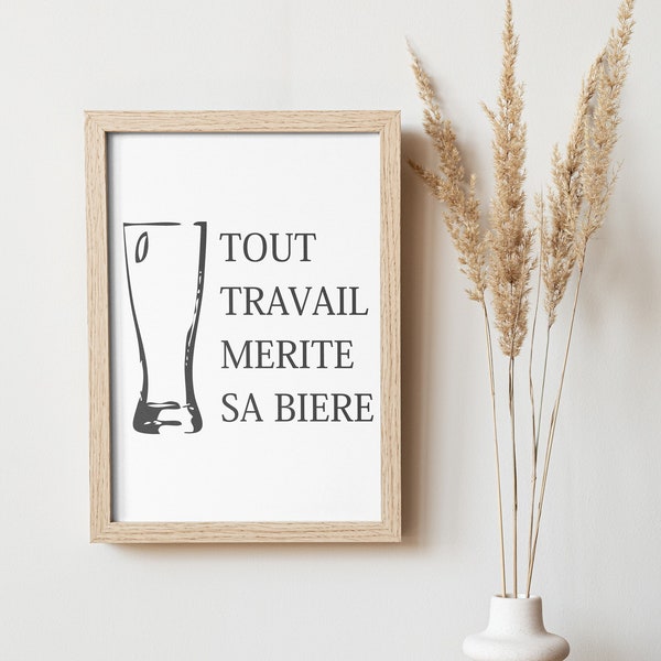 Affiche humoristique toilettes wc cadeau papa, papi, tonton "Tout travail mérite sa bière"