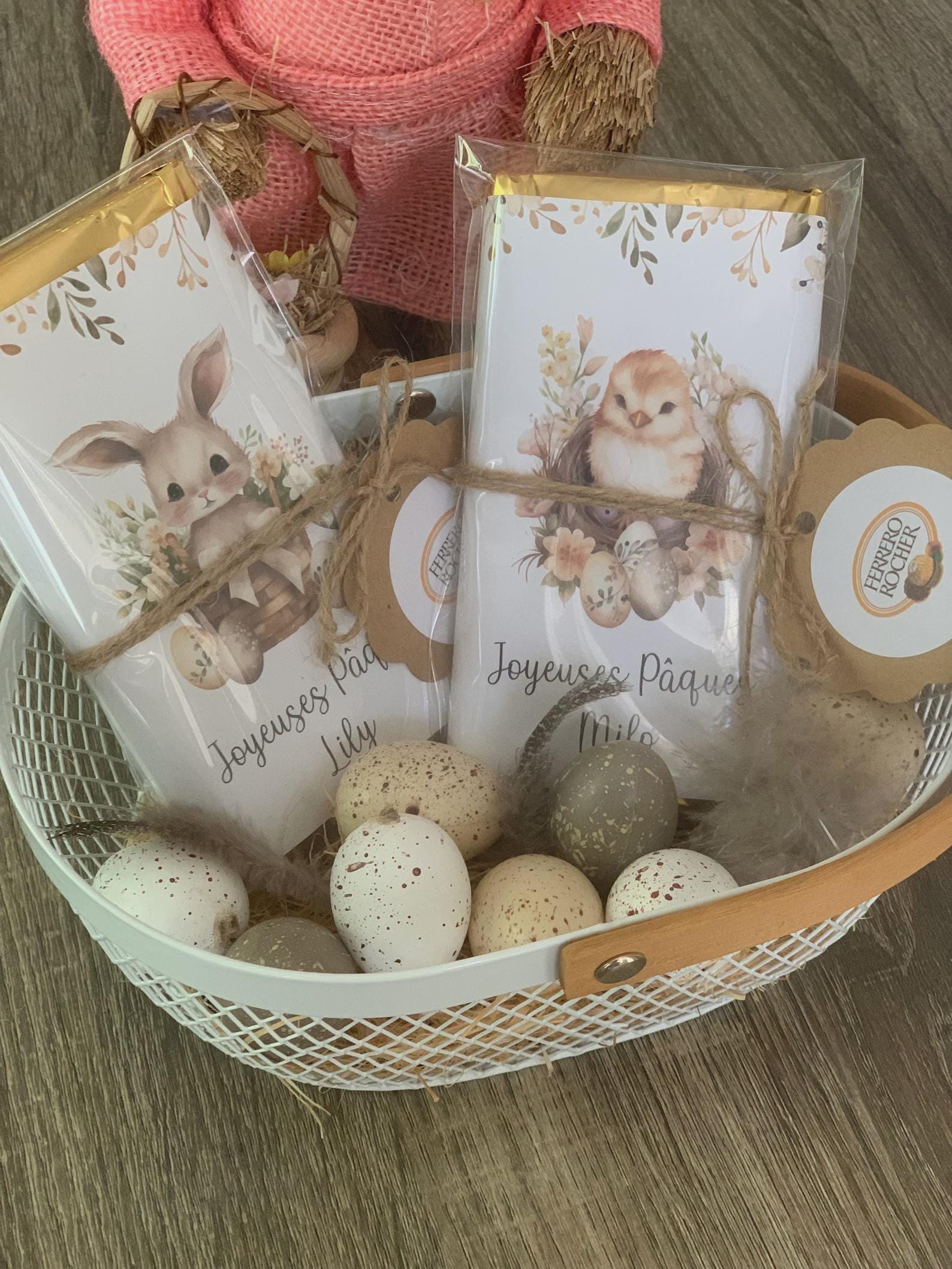 Tablette de chocolat personnalisée pour Pâques Ferrero rocher ou Rafaello