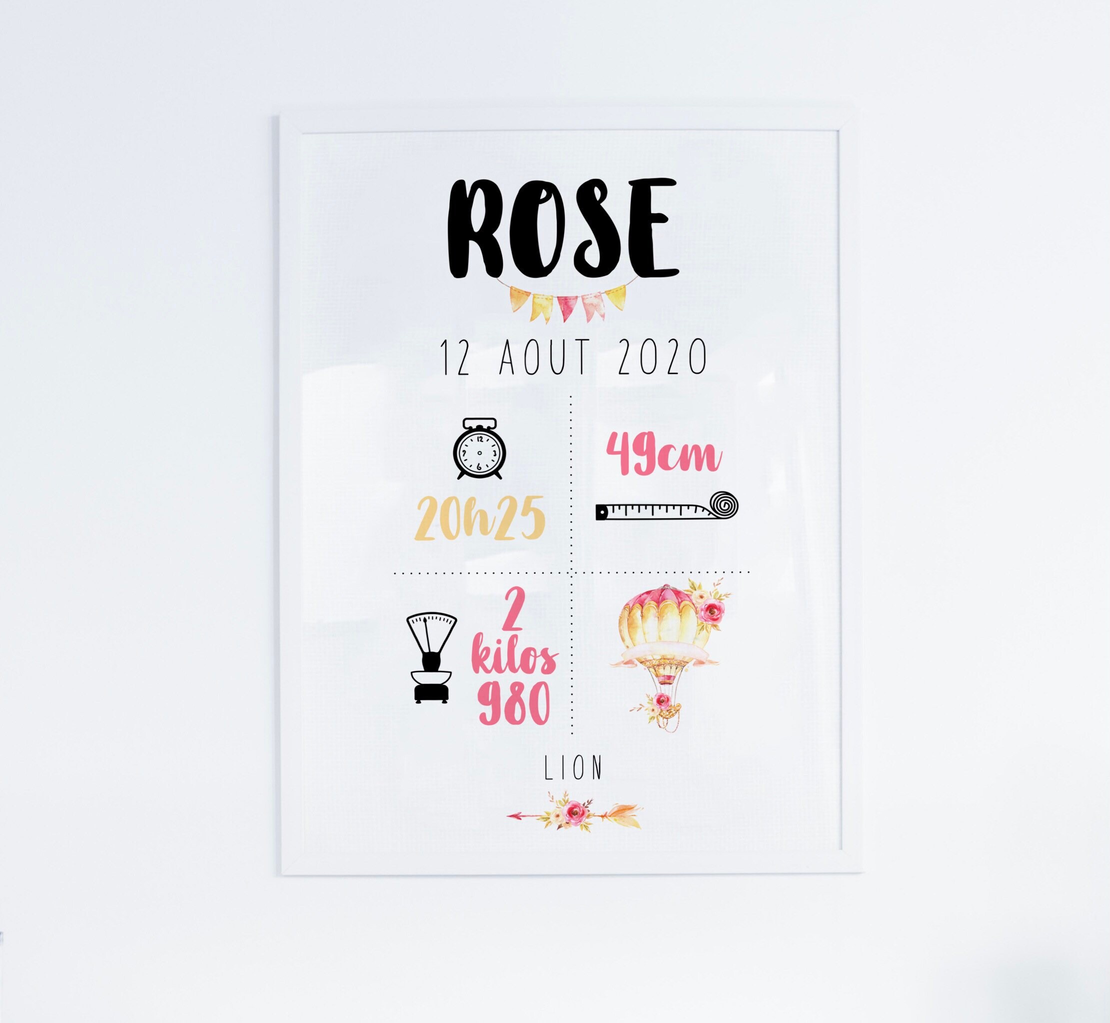 Affiche Naissance Rose