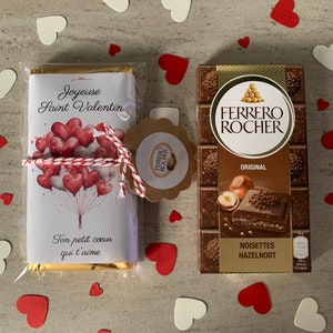 Cadeau de saint Valentin personnalisé, tablette de chocolat coeur Ferrero Rocher, Raffaello cadeau personnalisé pour les amoureux gourmands image 1