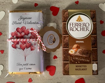 Cadeau de saint Valentin personnalisé, tablette de chocolat coeur Ferrero Rocher, Raffaello cadeau personnalisé pour les amoureux gourmands