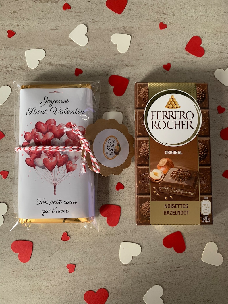 Cadeau de saint Valentin personnalisé, tablette de chocolat coeur Ferrero Rocher, Raffaello cadeau personnalisé pour les amoureux gourmands image 1