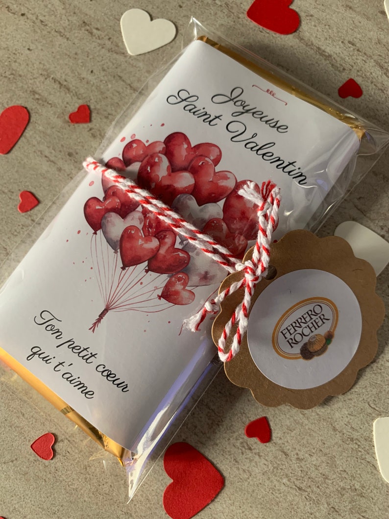 Cadeau de saint Valentin personnalisé, tablette de chocolat coeur Ferrero Rocher, Raffaello cadeau personnalisé pour les amoureux gourmands image 6