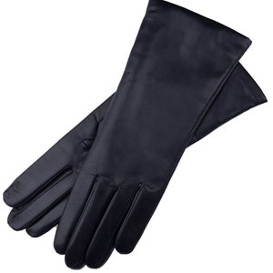 Marsala - Women&#39;s Leather Gloves in Navy Blue Nappa Leather
