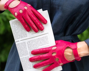 Messina - Women's Leather Driving Gloves in Hot Pink