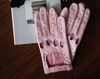 Messina - Women's Leather Driving Gloves in Pink