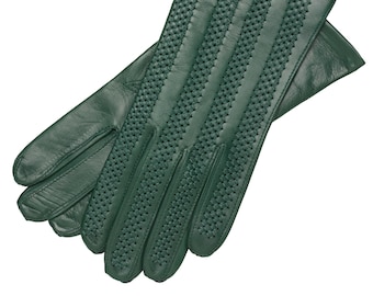 Vernazza - Dark Green Leather Gloves for Woman