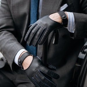Monza - Deerskin Driving Gloves For Men - Hand Sewn in Navy Blue
