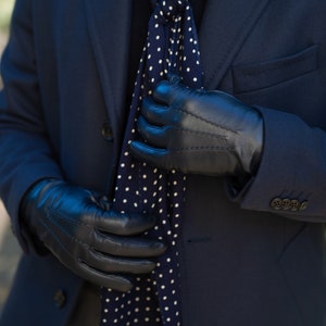 San Severo - Men&#39;s Gloves in Navy Blue Nappa Leather with Pure Cashmere Lining