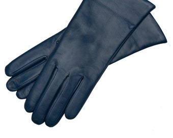 Marsala - Gants en Cuir pour Femme en Cuir Nappa Bleu Denim