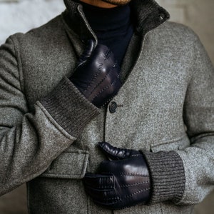 Treviso - Hand Sewn Men&#39;s Leather Gloves in Navy Blue