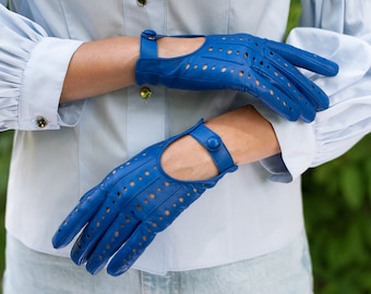 Rimini - Women's Driving Gloves in Nappa Leather in Royal Blue