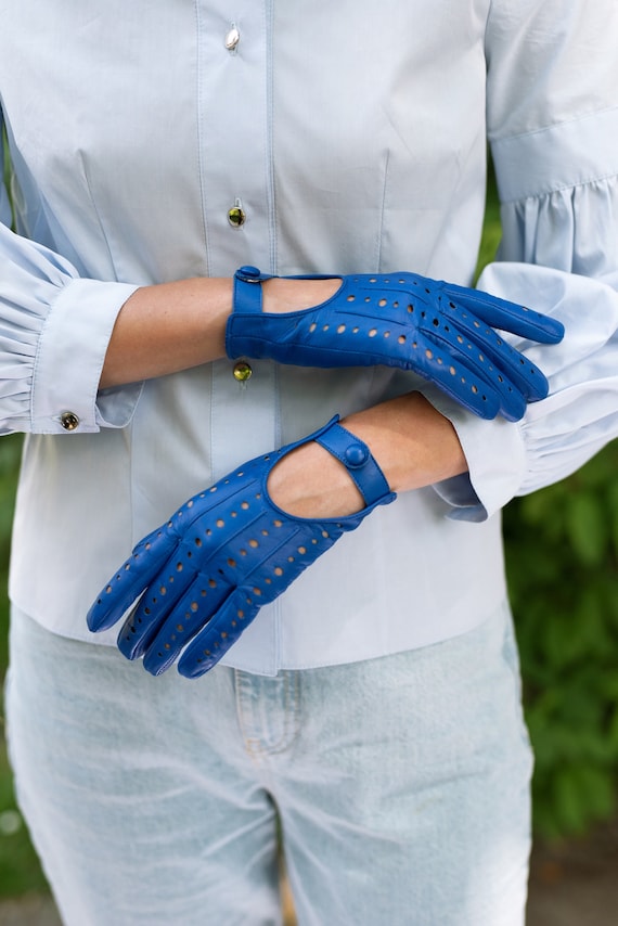 Blue cheap leather gloves