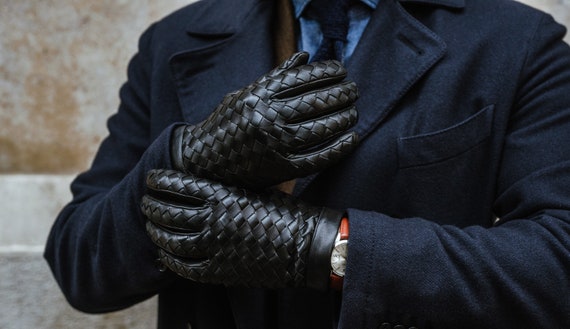 Guantes de cuero negro para hombre