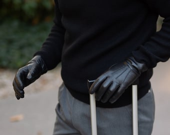 San Severo - Men's Gloves in Black Nappa Leather with Pure Cashmere Lining