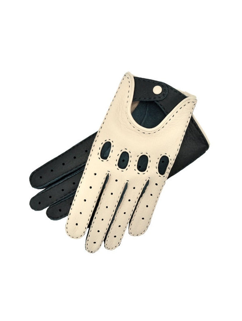 Deerskin Driving Gloves for Women Rome in Creme and Blue Etsy