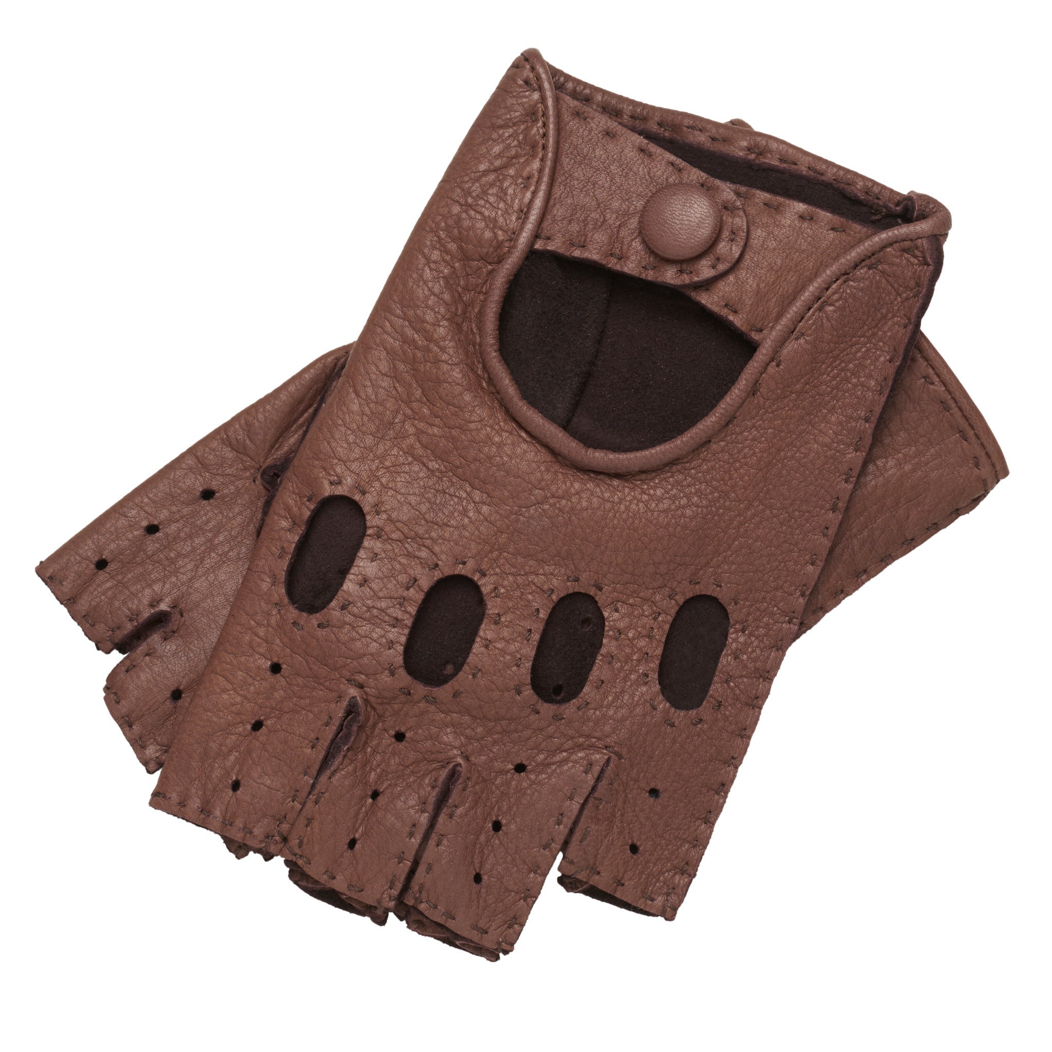 True Brown Sheepskin Leather Fingerless Driving Gloves