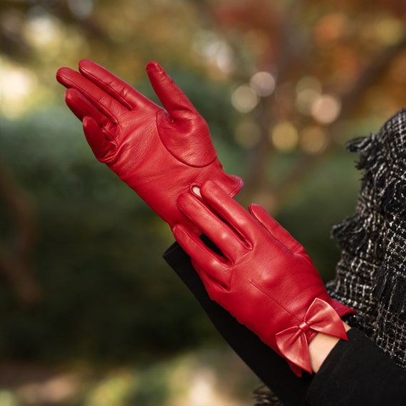 Women's Leather Gloves in Rosso Nappa Leather - Etsy Israel