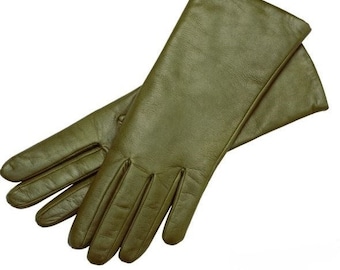 Marsala - Women's Leather Gloves in Verde Nappa Leather
