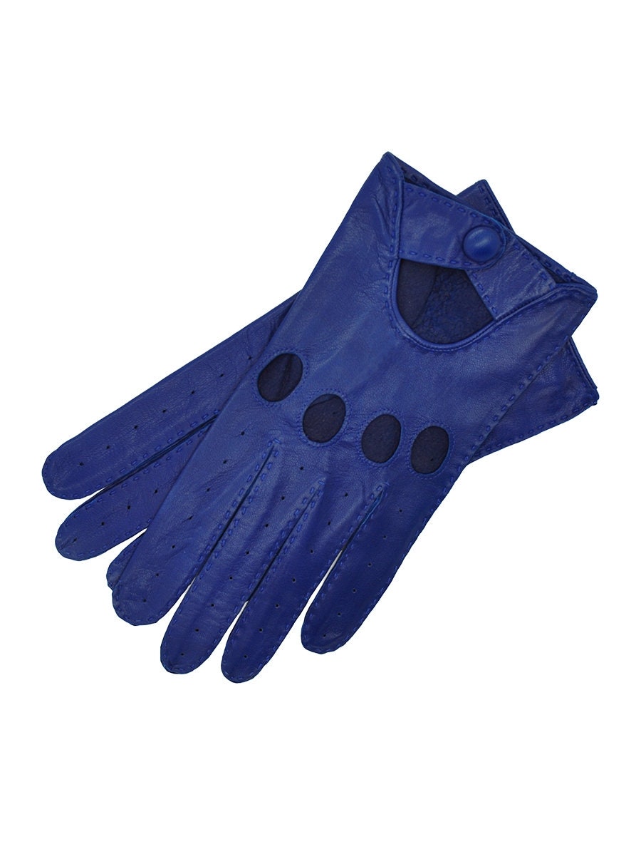 Men's Genuine Sheep Leather Driving Gloves - Unlined Dress Style Royal Blue