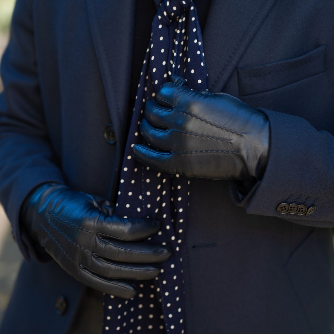 San Severo Men's Gloves in Black Nappa Leather With Pure 