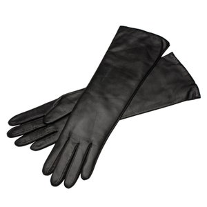 Marsala Long - Women's Leather Gloves in Black Nappa Leather