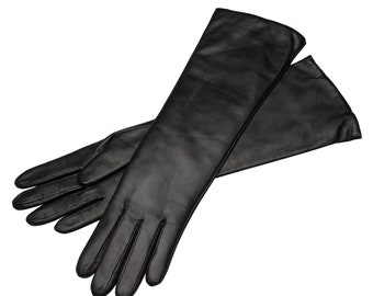 Marsala Long - Gants en Cuir pour Femme en Cuir Nappa Noir