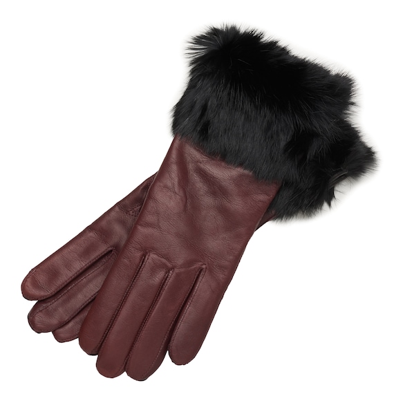 Velence Classy Wine Women s Leather Gloves With Fur Detail Etsy
