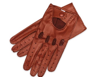 Rome - Guantes de conducción de cuero para hombre en piel de napa marrón